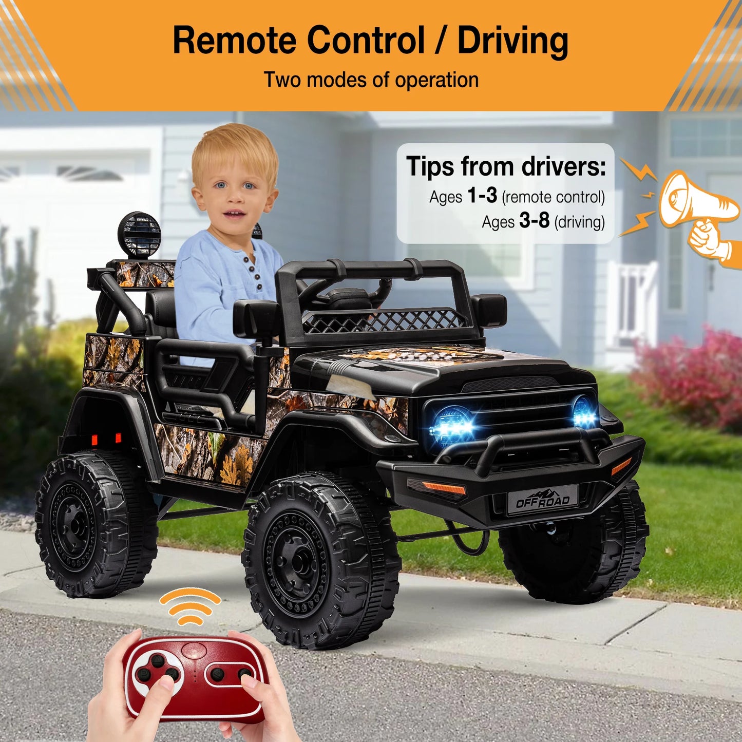 12V Ride-On Truck for Kids – 2 Seater Electric Vehicle with Remote Control, Bluetooth Audio & LED Lights