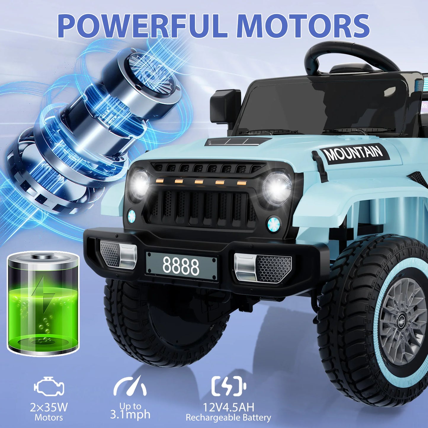 12V Electric Ride-On Truck for Kids – Battery-Powered Vehicle with Remote Control, LED Lights, Music & Spring Suspension