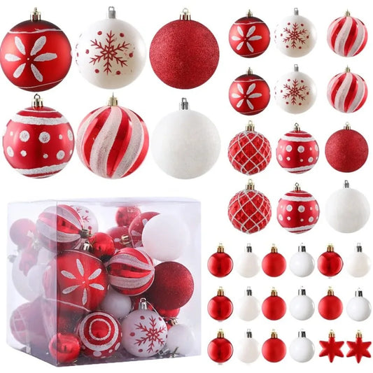 36ct Christmas Ball Ornaments Sets Red White Shatterproof Balls for Christmas Tree Decorations Assorted Shapes and Sizes Hangin