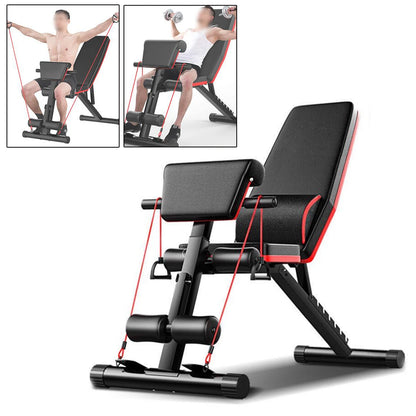 Adjustable Weight Bench with Cushion Support and Resistance Bands
