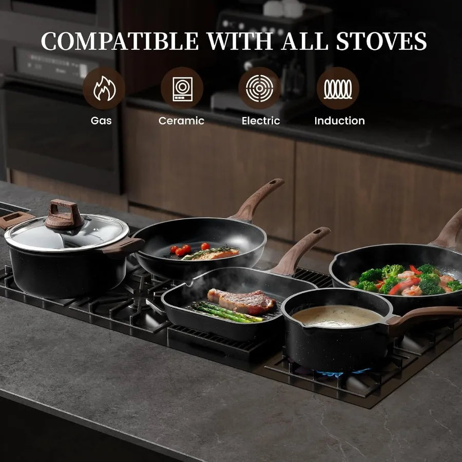 16-Piece Nonstick Ceramic Cookware Set – Healthy Non-Toxic Pots and Pans with Grill Pan & Utensils