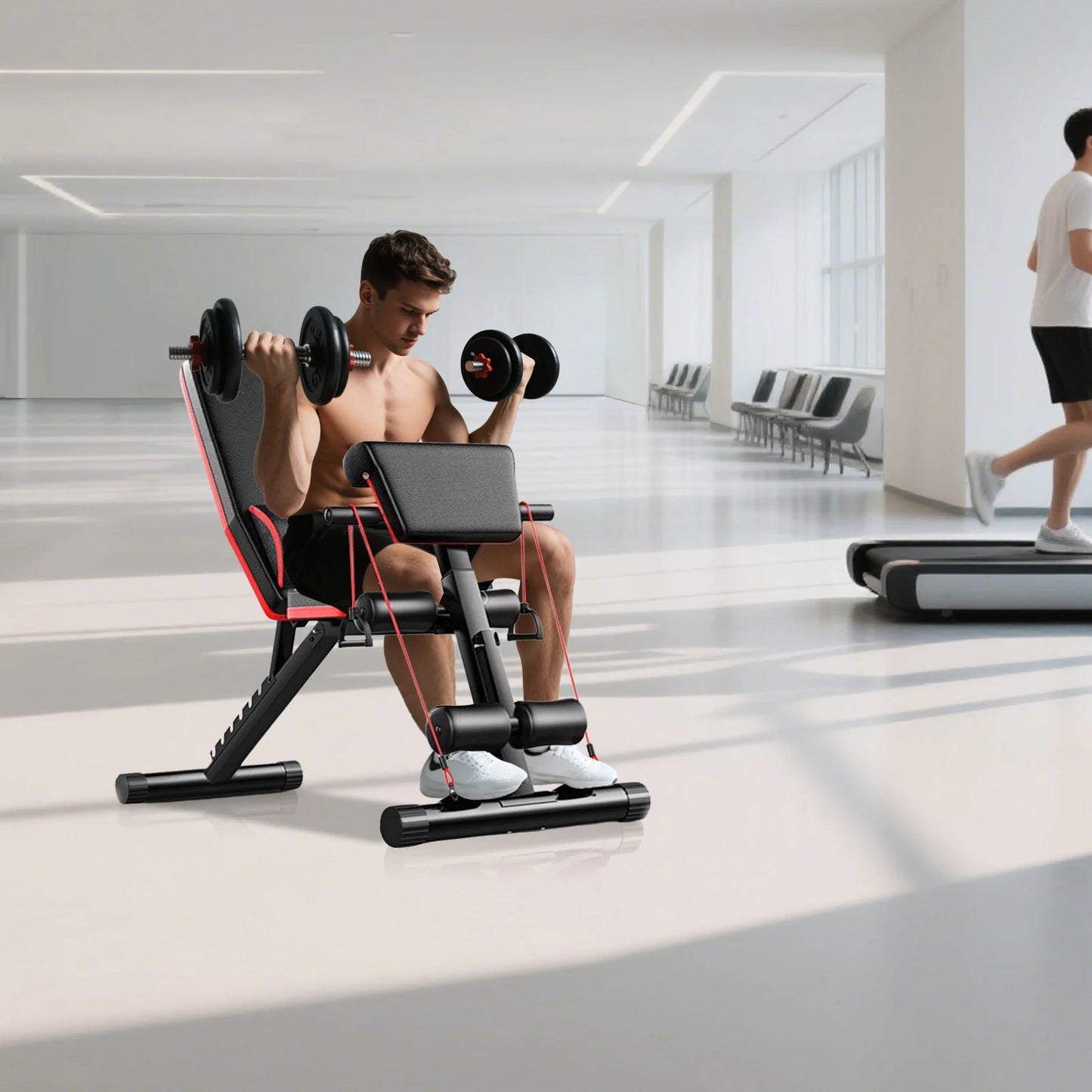 Adjustable Weight Bench with Cushion Support and Resistance Bands