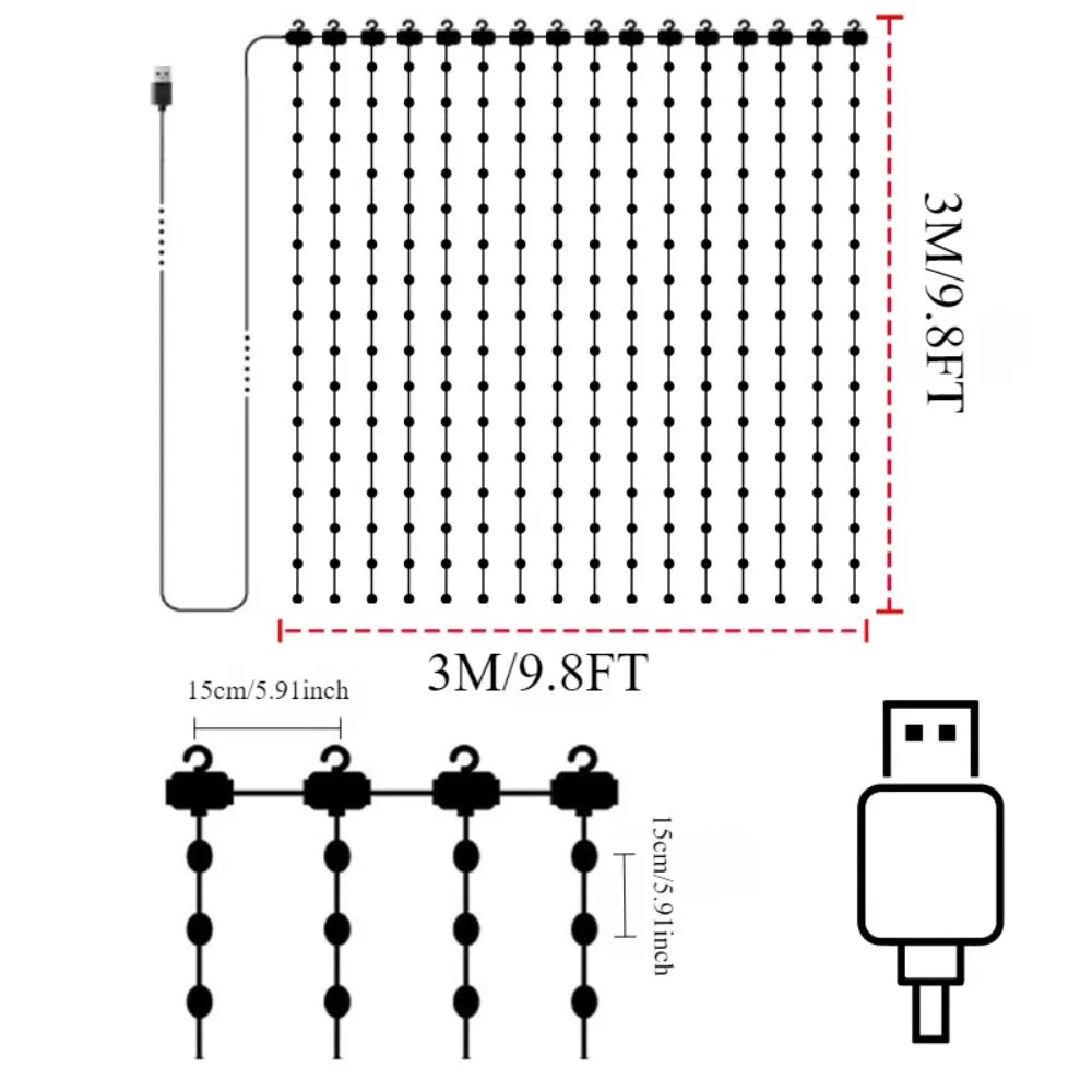 LED RGB Controlled Text Programmable Music Sync Remote Smart App String Fairy Lights Curtain