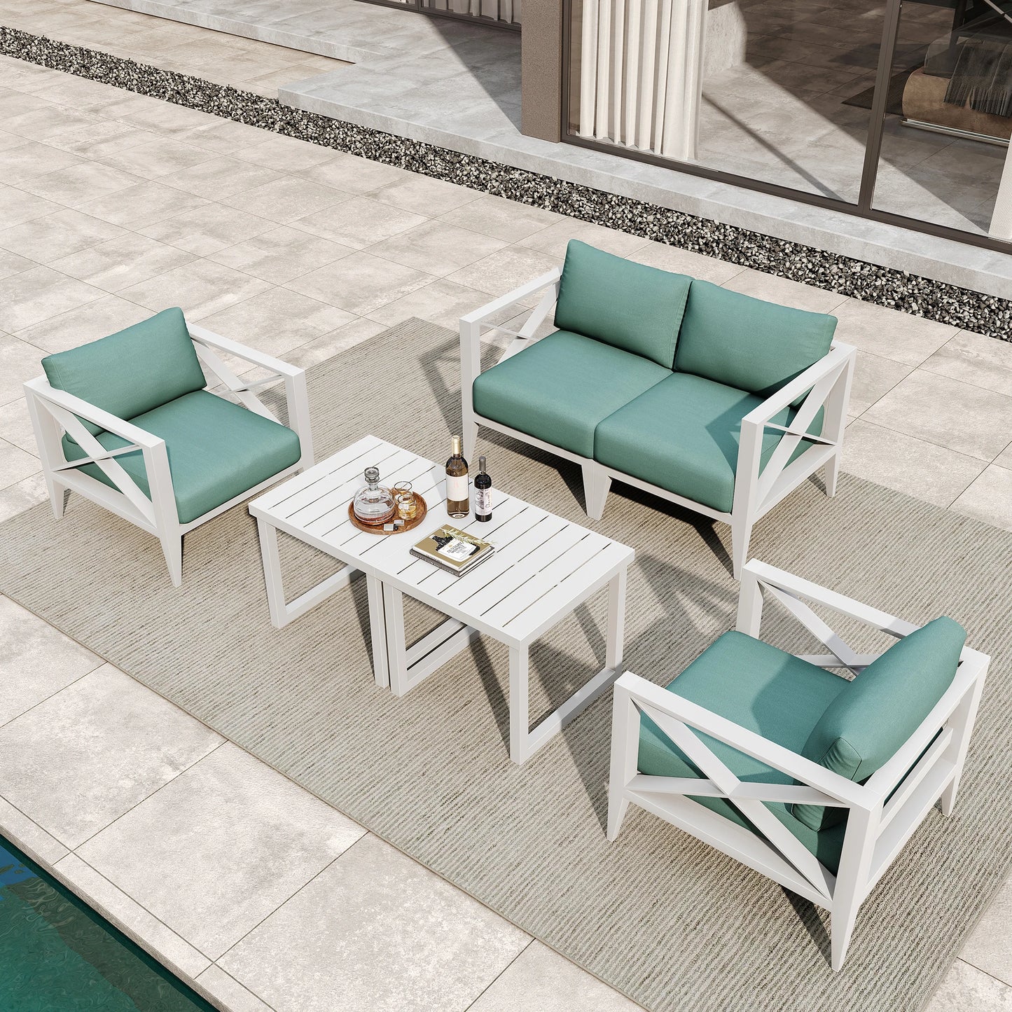 Aluminum Outdoor Furniture Set, Modern Patio Conversation Set Sectional with Coffee Table for Garden, Porch, Balcony, Yard