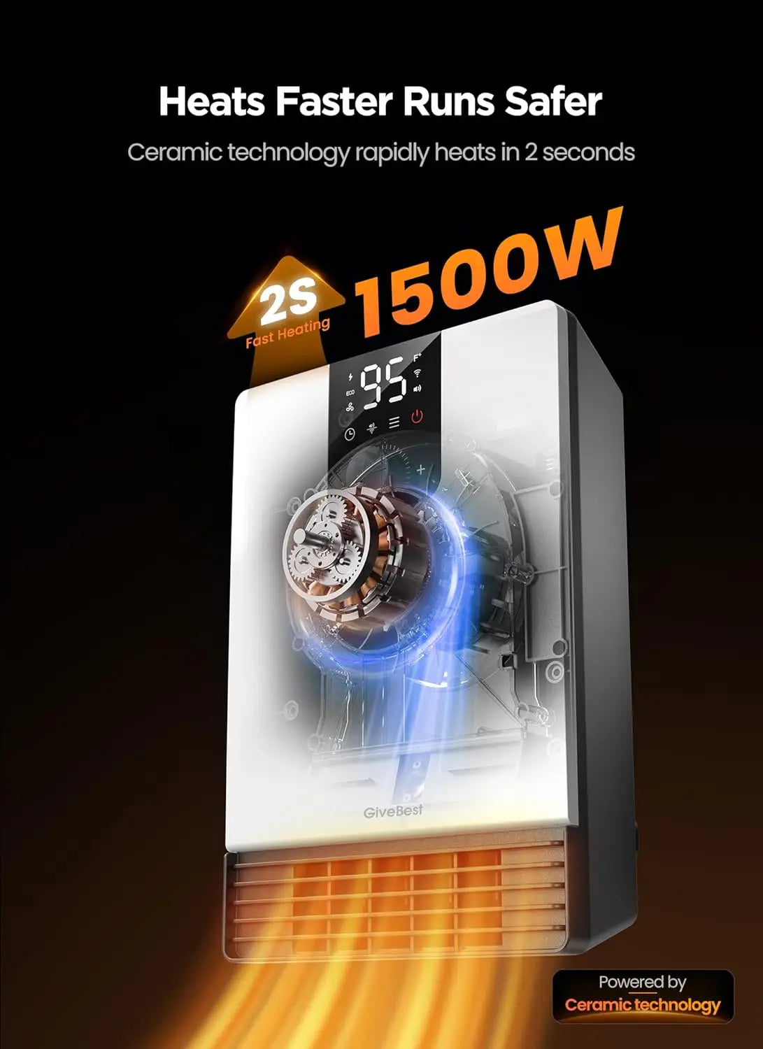 GiveBest 1500W Wall-Mounted Smart Space Heater with WiFi Control, ECO Thermostat & 24H Timer – Bathroom Safe Electric Heater for Home