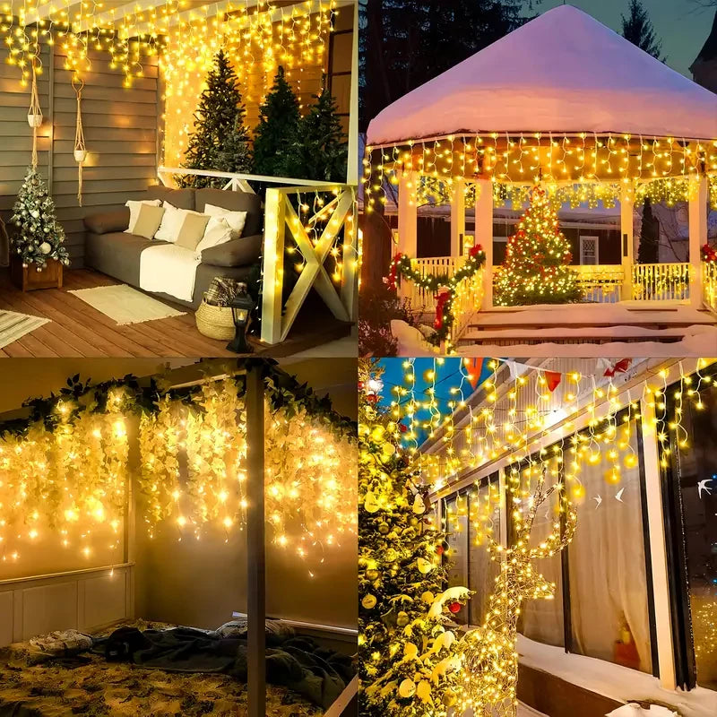 Solar LED Eaves Icicle String Lights 8 Lighting Modes Outdoor Waterproof Christmas Decorations