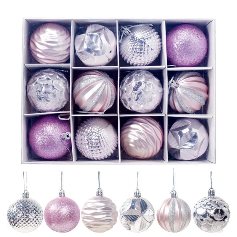 12pcs 6cm Assorted ChristmasTree Ball Ornament Set Multi Design