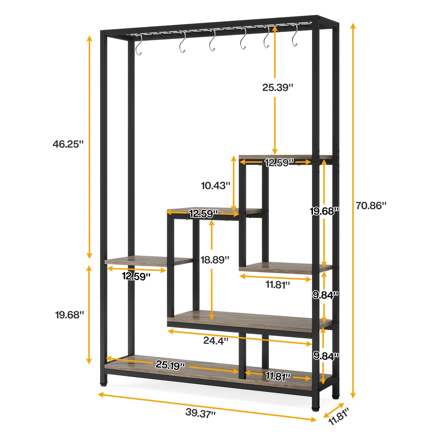 Tribesigns 5-Tier Tall Indoor Plant Stand, 70.9" Large Metal Plant Shelf with 10 Hanging Hooks for Garden, Balcony, Living Room & Patio