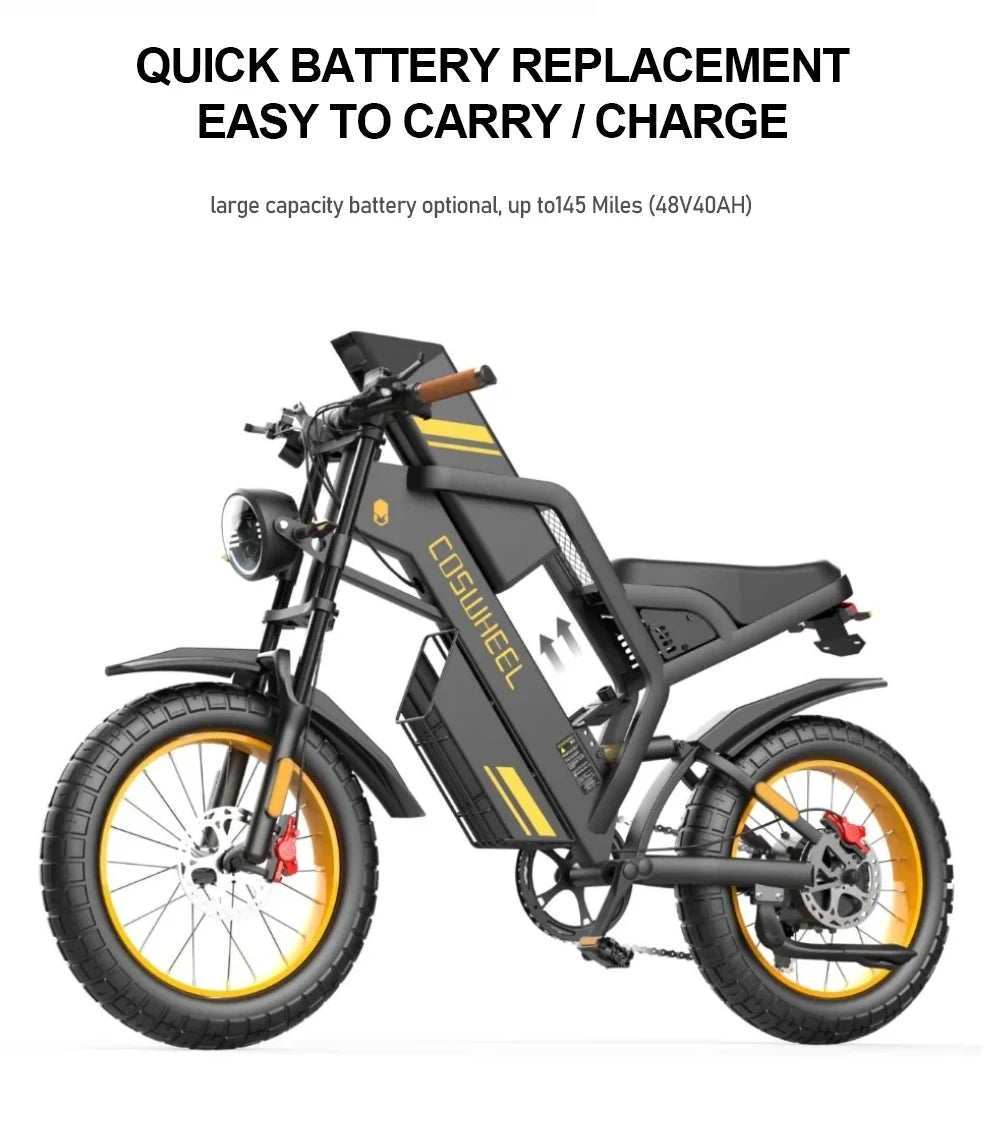 COSWHEEL GT20 PRO Dual Motor Electric Bike – 3000W, 40Ah Battery, 31MPH Fat Tire Off-Road E-Bike