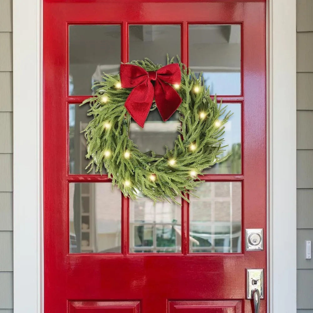 26-Inch Pre-Lit Christmas Artificial Lighted Pine Winter Wreath Christmas Decor