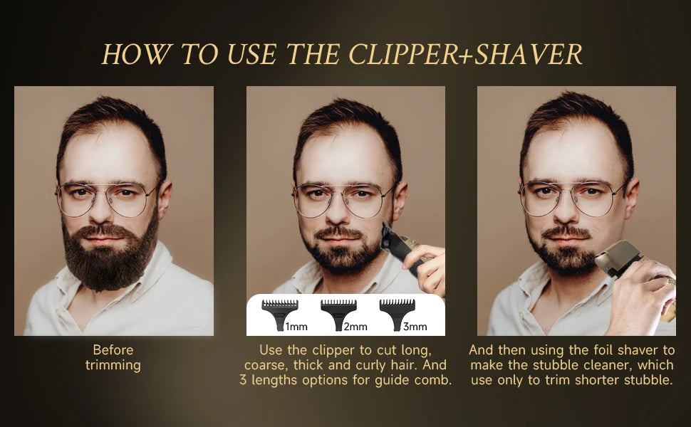 OUDIM 2-in-1 Professional Shaver & Clipper Set with High-Speed Motor, Type-C Fast Charging & LED Display