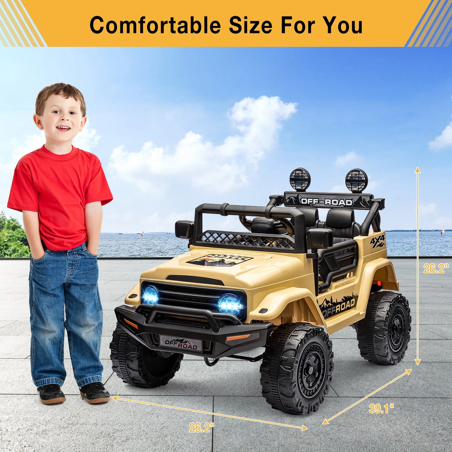 12V Ride-On Truck for Kids – 2 Seater Electric Vehicle with Remote Control, Bluetooth Audio & LED Lights