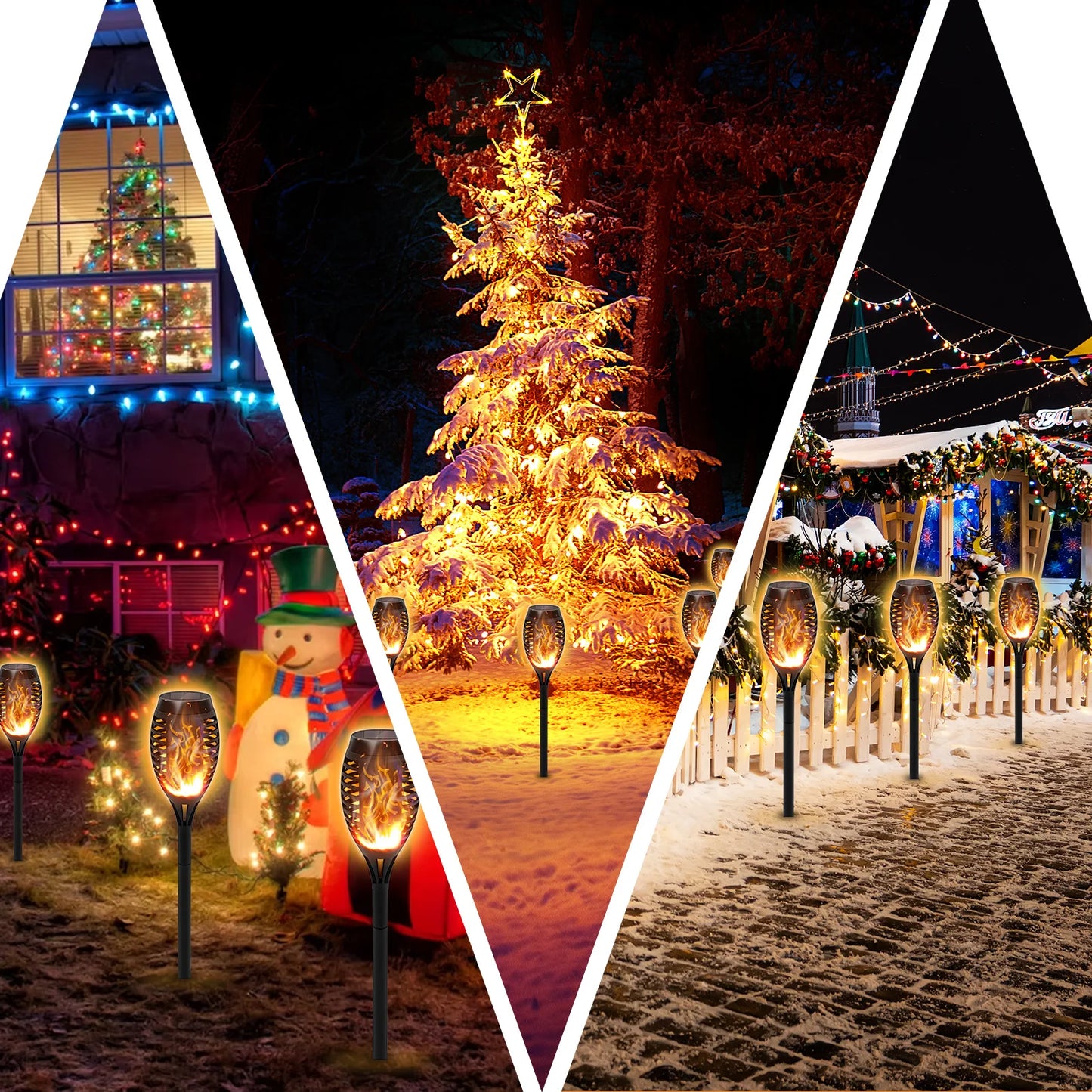 Solar Powered LED Flame Lights - 6 Pack - Flickering Flame Effect