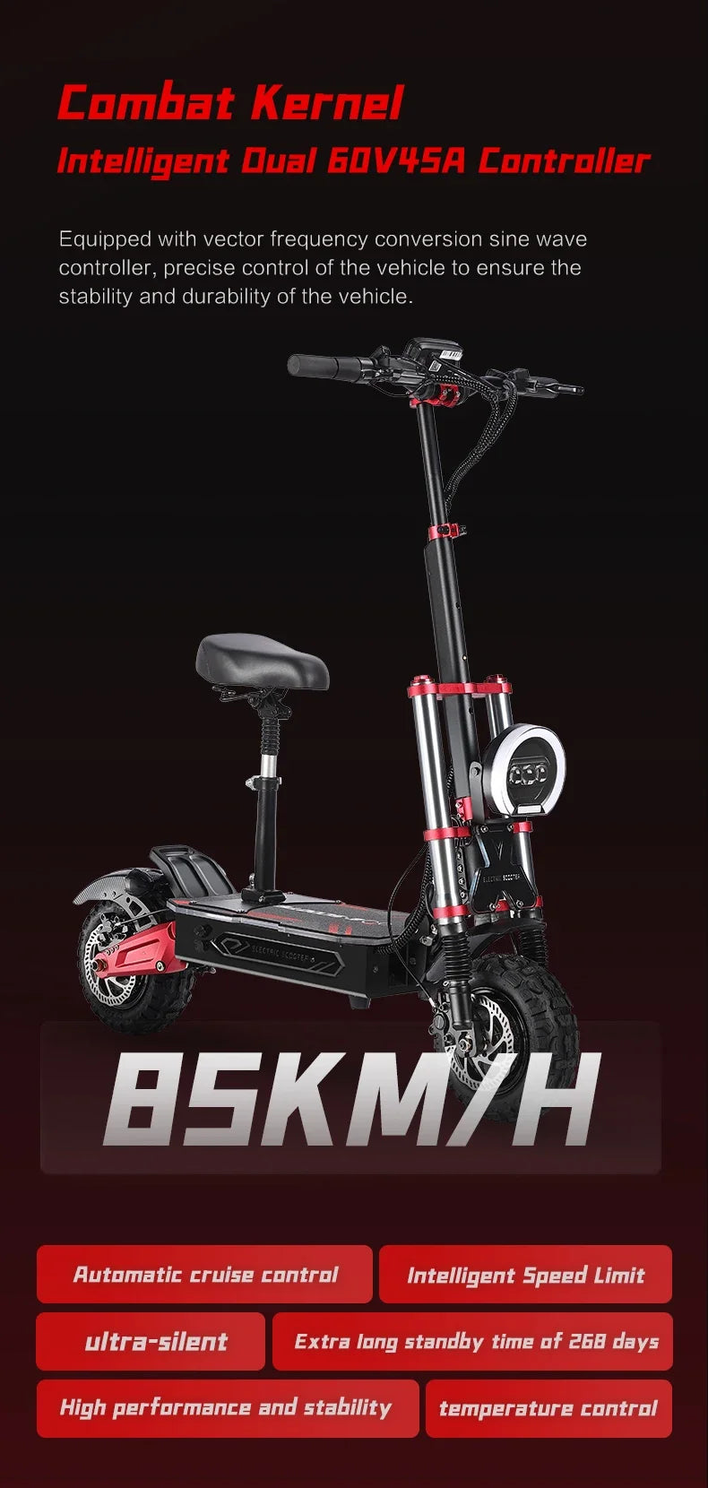 Boyueda S5 Electric Scooter – 6000W Dual Motor, 60V 38Ah Battery, 85 KM/H Max Speed, 120 KM Range, Hydraulic Suspension and Brakes