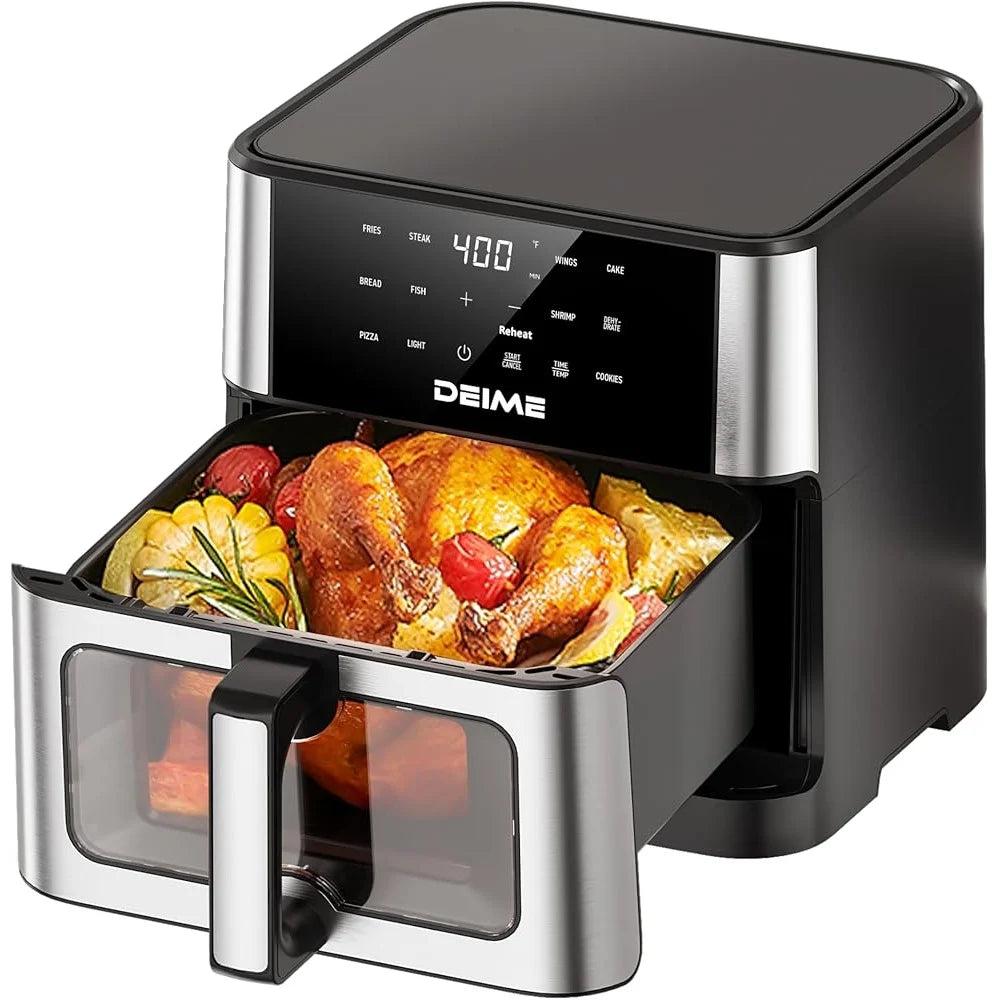 DEIME 10.2QT Large Air Fryer Oven with Viewing Window & 10 Preset Cooking Modes, 1700W Digital Touchscreen Healthy Cooker