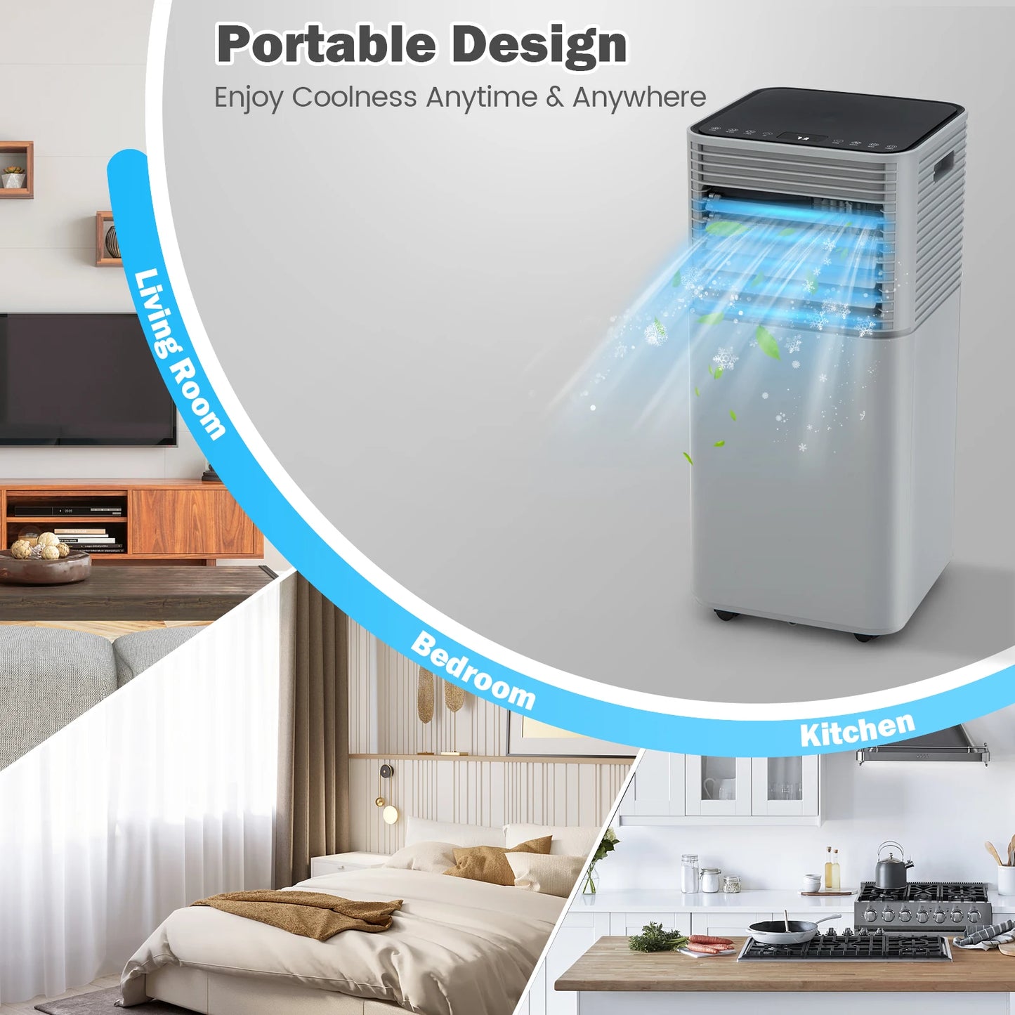 8000 BTU Portable Air Conditioner 3-in-1 Air Cooler w/Dehumidifier & Fan Mode