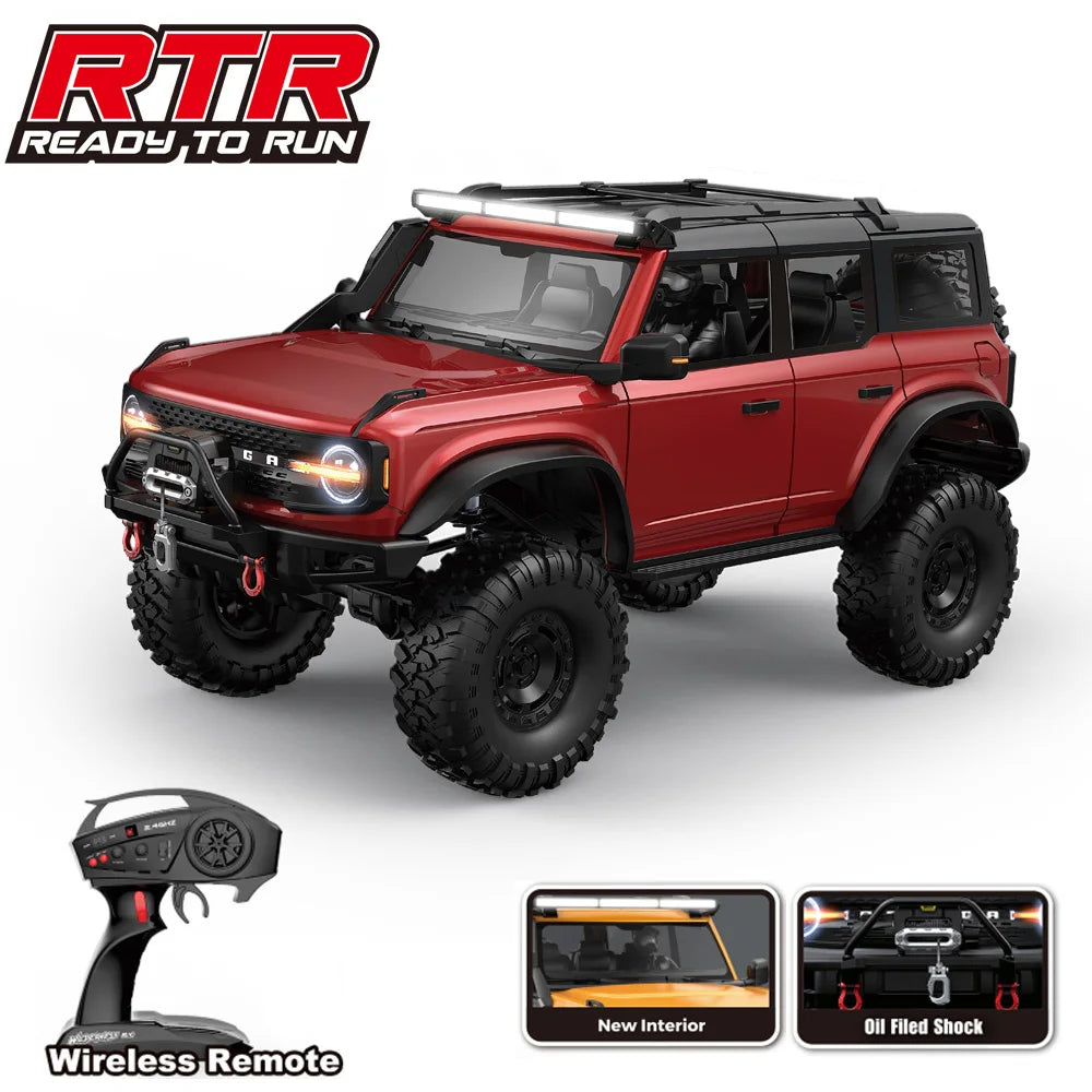 1/10 HB RC Crawler 4WD RTR Rock Off-Road Vehicle – Metal Gears, LED Lights, 2-Speed, Remote Control Truck for Adults