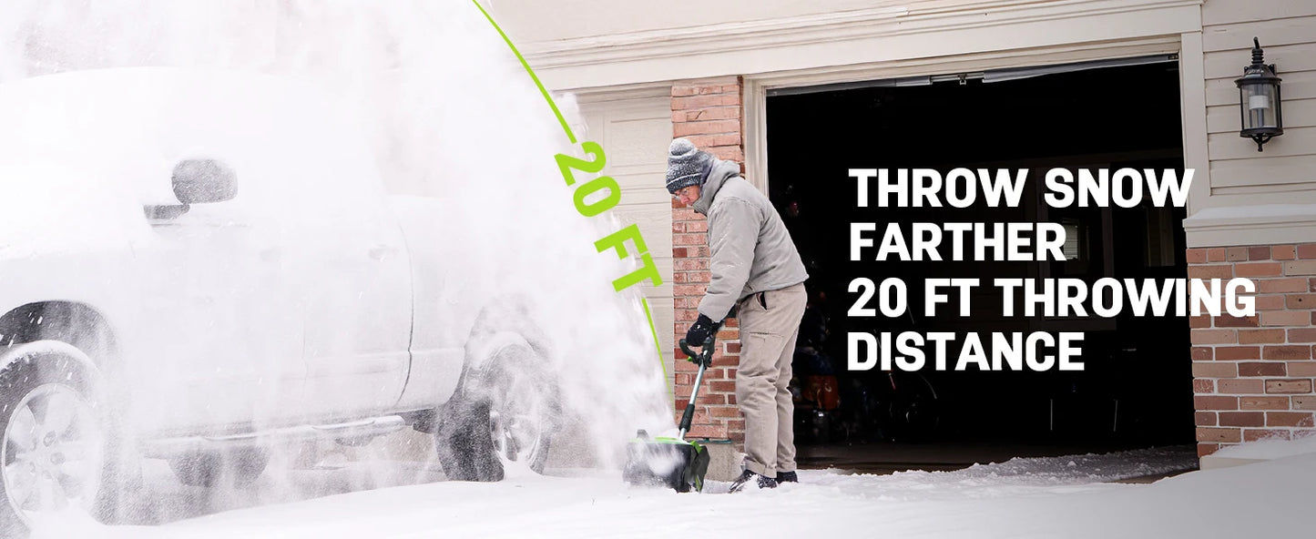 Deli 21V Cordless Snow Shovel with 4.0Ah Battery – 12" Clearing Width, 20FT Throw Distance, 60° Adjustable Chute & Lightweight Design