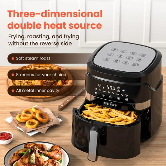 SEJOY 6QT Air Fryer Toaster Oven Combo with Visible Window, Digital Touch Control & 8 Cooking Presets -1500W