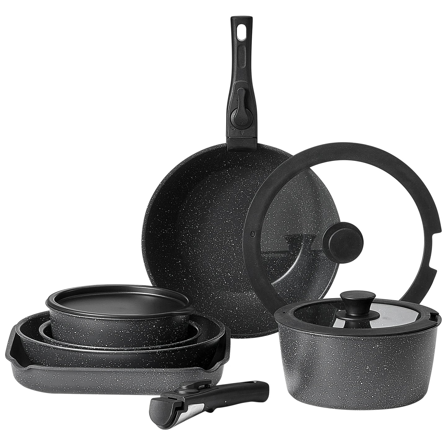 SucceBuy 17 Pcs Nonstick Cookware Set Granite Pots and Pans Set Induction Cookwares Kitchen Cooking Set w/Frying Sauce Saute Pan
