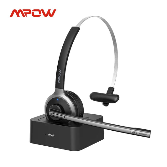 Mpow M5 Pro Bluetooth 5.0 Headphones with Mic & Charging Base – Wireless Headset for PC, Laptop, Call Center & Office Use