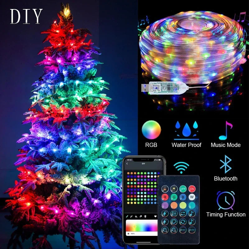 30M USB Smart RGB Christmas String Lights – Bluetooth APP Control, Waterproof Fairy Lights