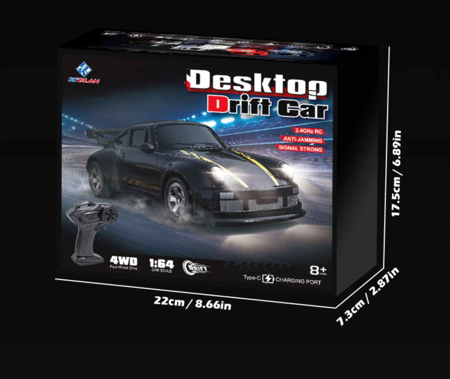 KF20 1:64 Mini Drift RC Car – 4WD Remote Control Racing Car with LED Lights, USB-C Charging, Full Proportional Control Toy for Kids & Adults