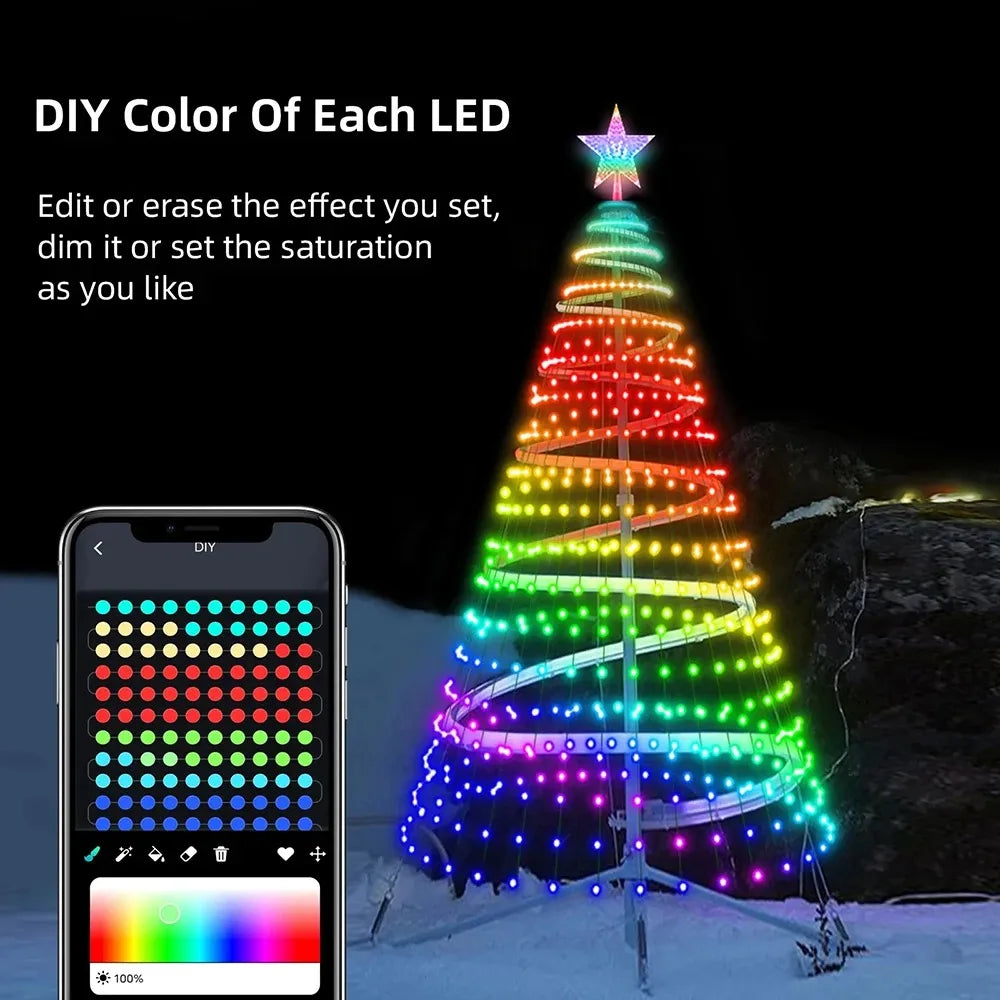 7FT 400LEDs Smart LED Dynamic RGB Color App Music Sync Timer Christmas Tree Lights
