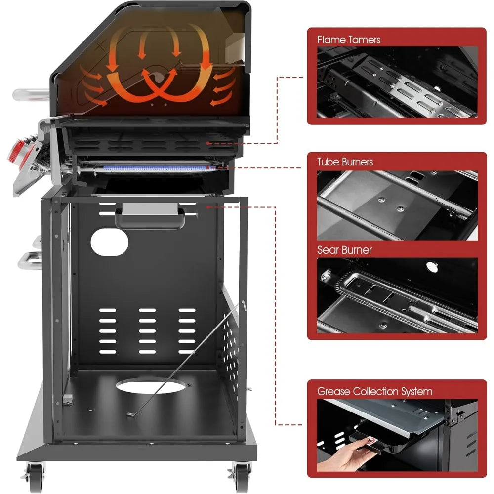 GA5404H 5-Burner Propane Gas Grill with Side Burner & Warming Rack – 64,000 BTU Outdoor BBQ Grill