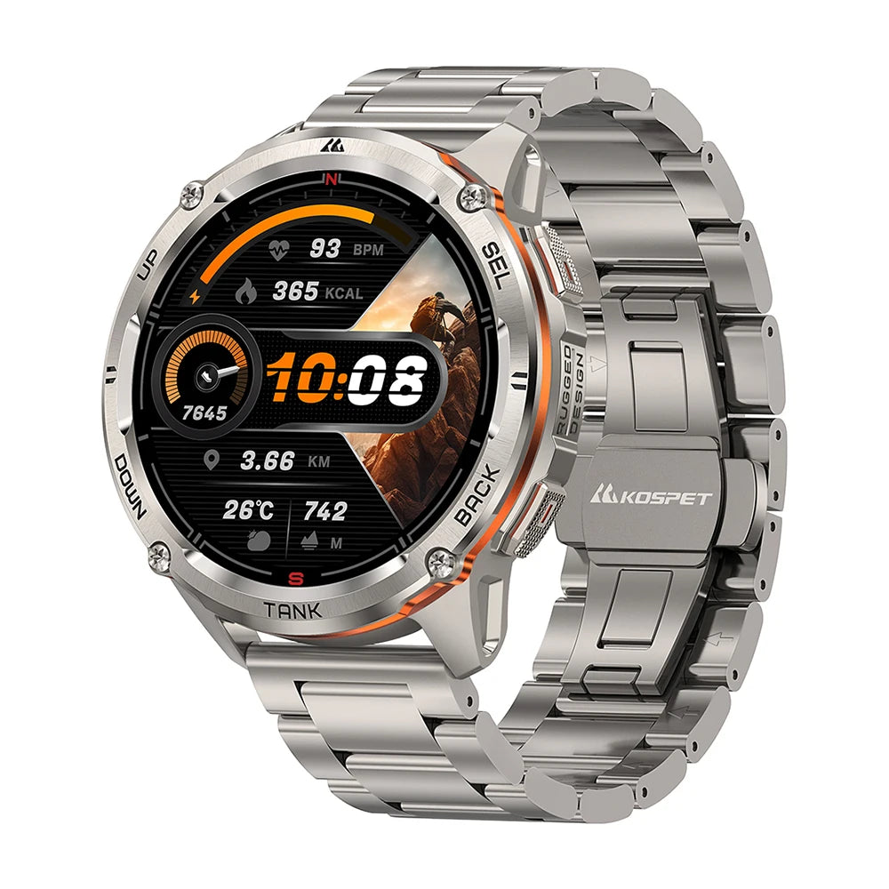 KOSPET TANK T3 Ultra 2 GPS Smartwatch for Men – Compass, Altimeter, Barometer, 5ATM Waterproof, AMOLED Display