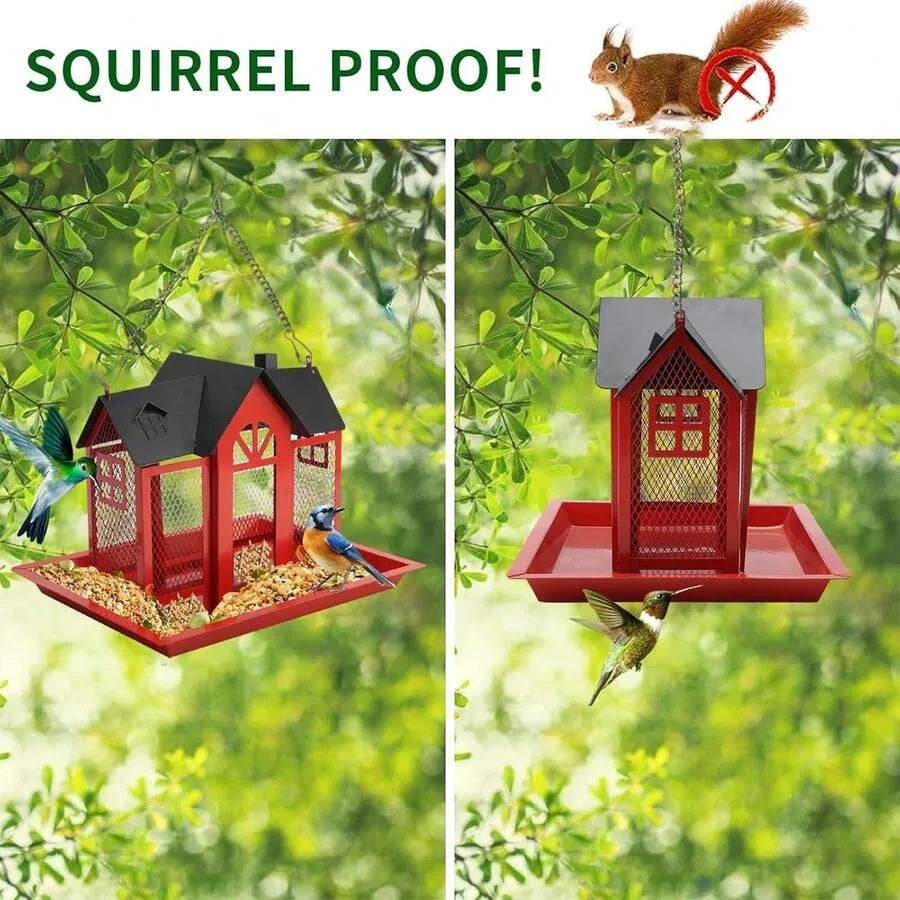House-Shaped Metal Bird Feeder for Outdoor Hanging Garden Birds