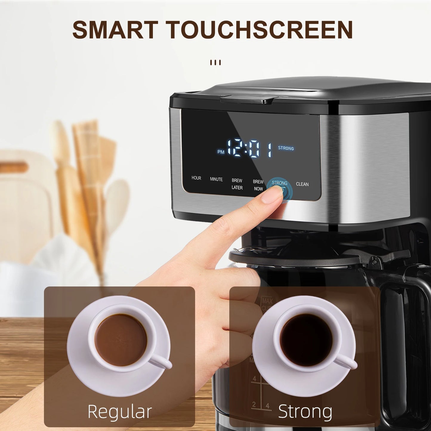 HomeBrew Pro Programmable Drip Coffee Maker - 12 Cup Capacity with Iced Coffee Function & Touchscreen