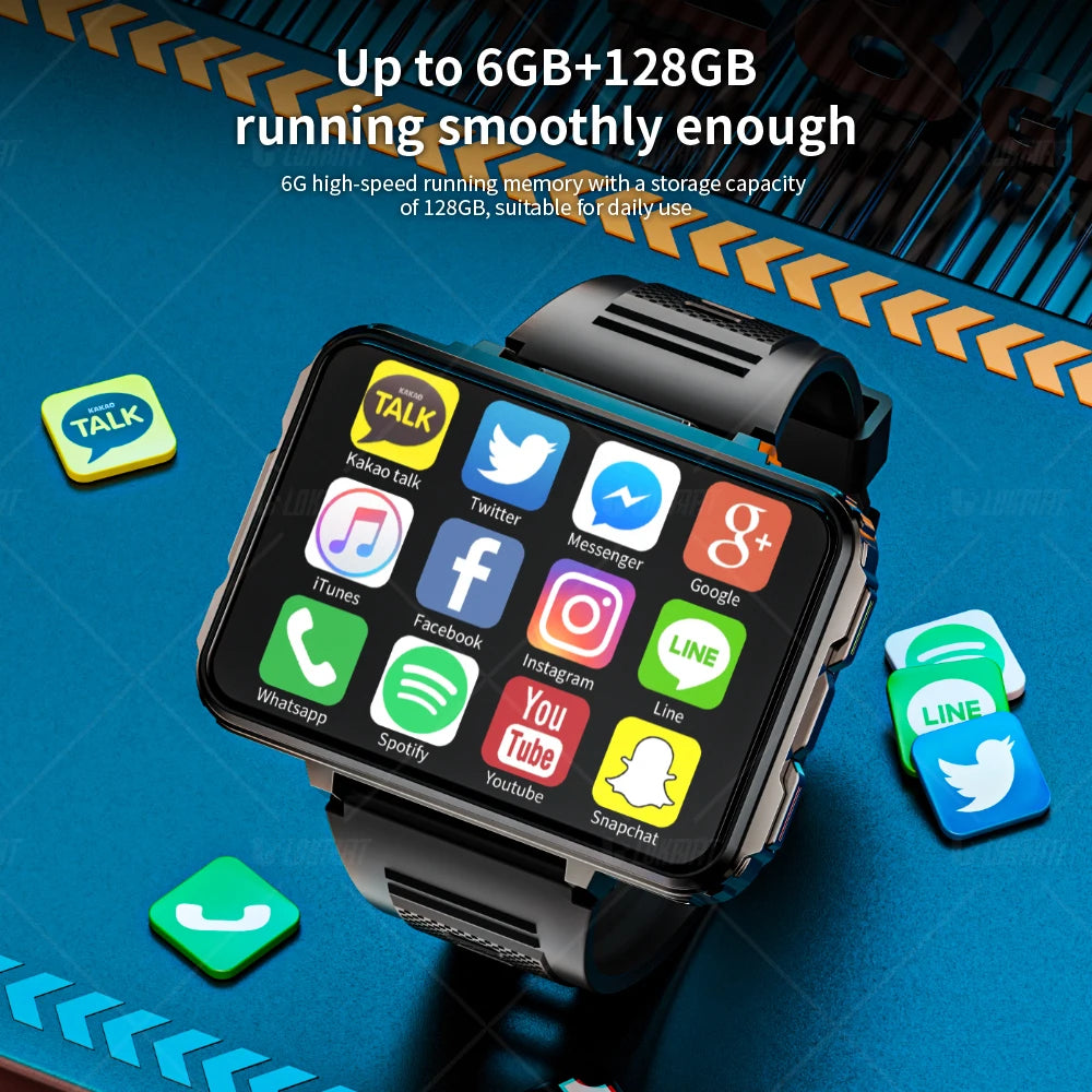 LOKMAT APPLLP 5 MAX Android Watch Phone Square Big Screen Wifi 4G Calls Smartwatches Dual Camera with Flashlight Gaming Watch