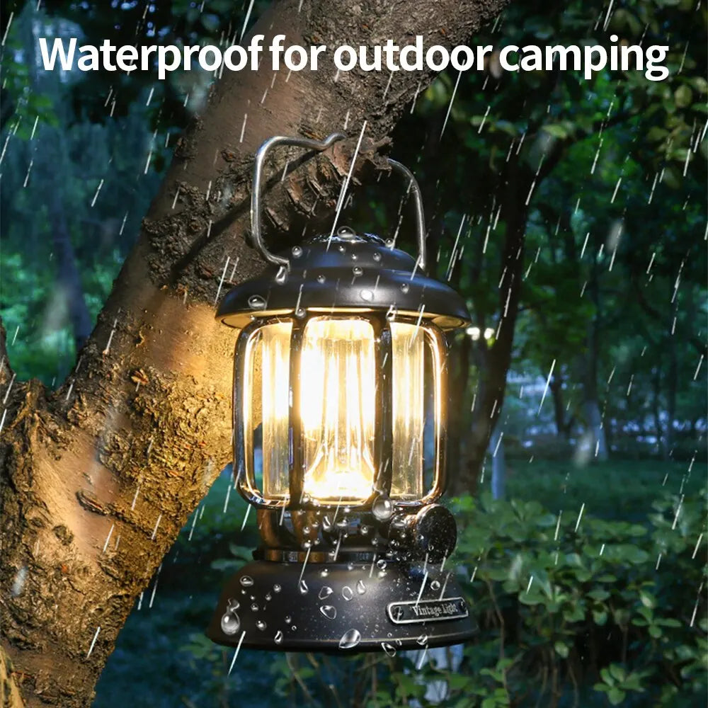 Outdoor Vintage Camping Lantern USB Rechargeable Retro LED Light Portable Waterproof Emergency Lamp