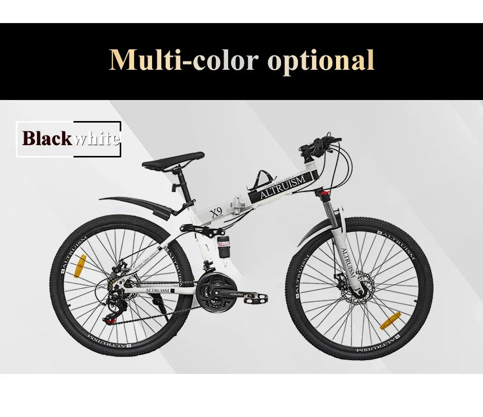 26” Folding Mountain Bike 21-Speed Shimano – Full Suspension & Disc Brakes