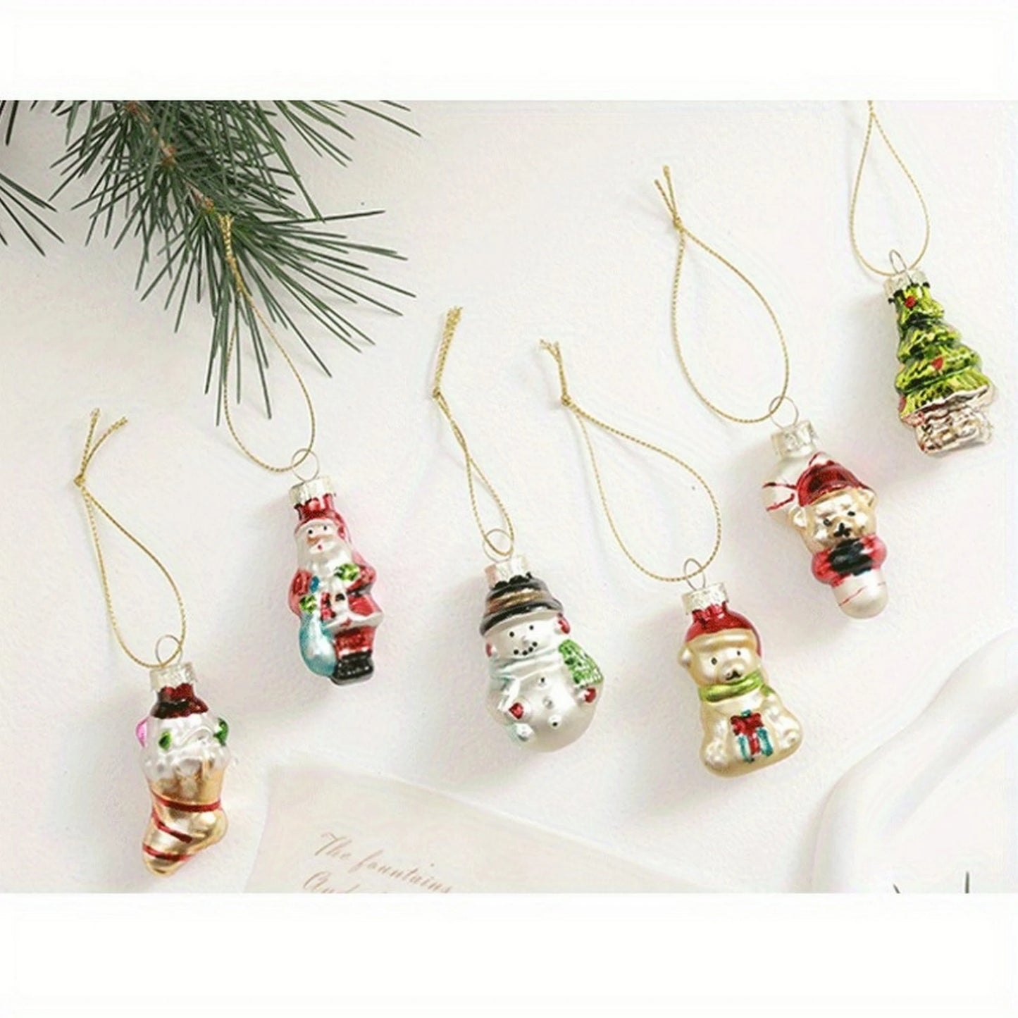 Set of 6 Festive Glass Christmas Tree Ornaments Featuring Adorable Reindeer Penguin and Gingerbread Man Designs