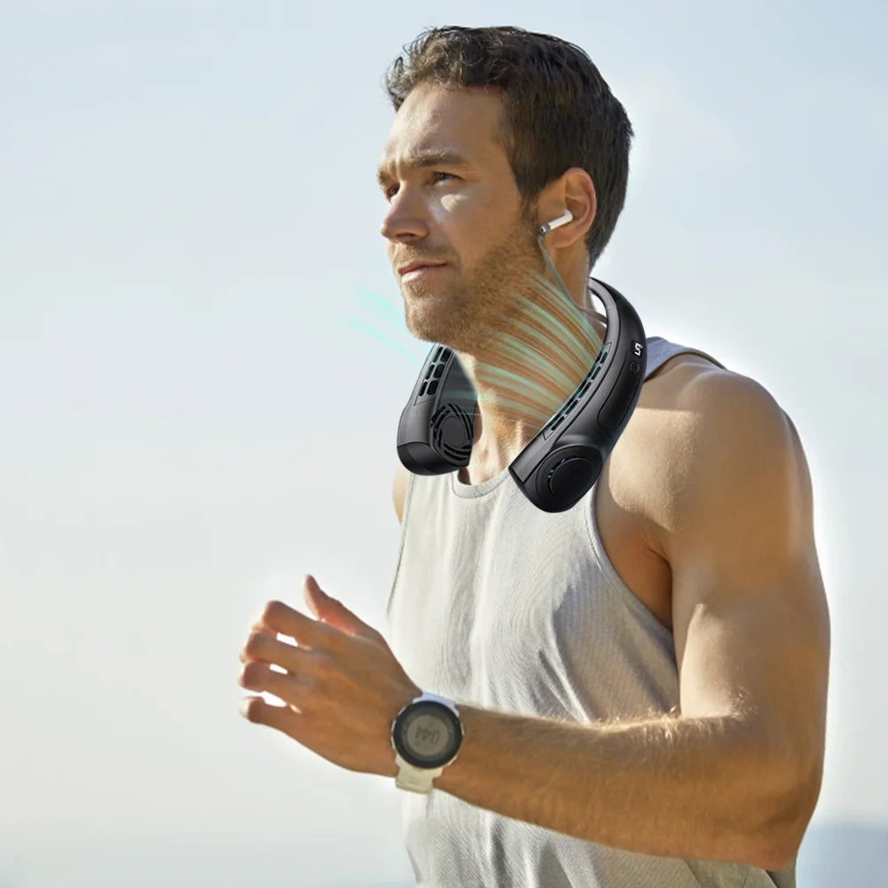 Bladeless Portable Neck Fan – USB Rechargeable, 5-Speed, Digital Display