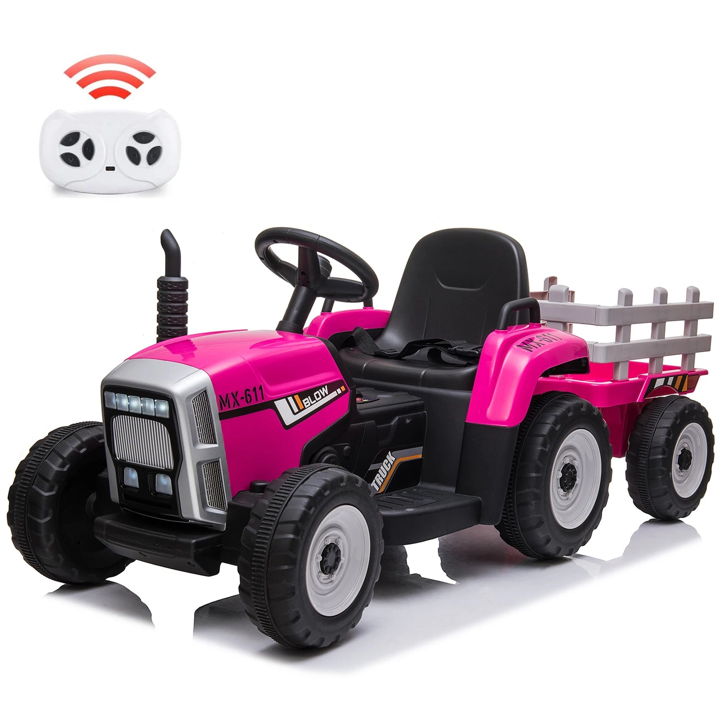 Kids Ride-On Electric Tractor with Remote Control & Trailer – 12V Battery 25w/35w, EVA Tires, Headlights & Bluetooth Music