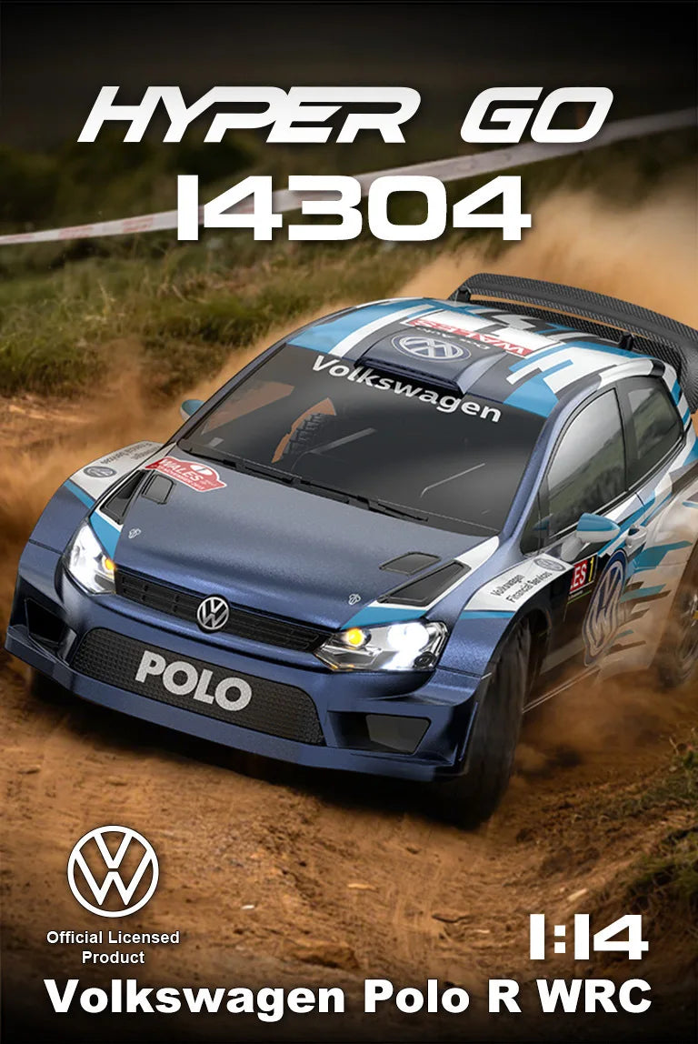 MJX Hyper Go 14304 1:14 Volkswagen Polo R WRC Brushless RC Car – 42KM/H Drift Rally Racer with Gyro, Lights & Metal Chassis