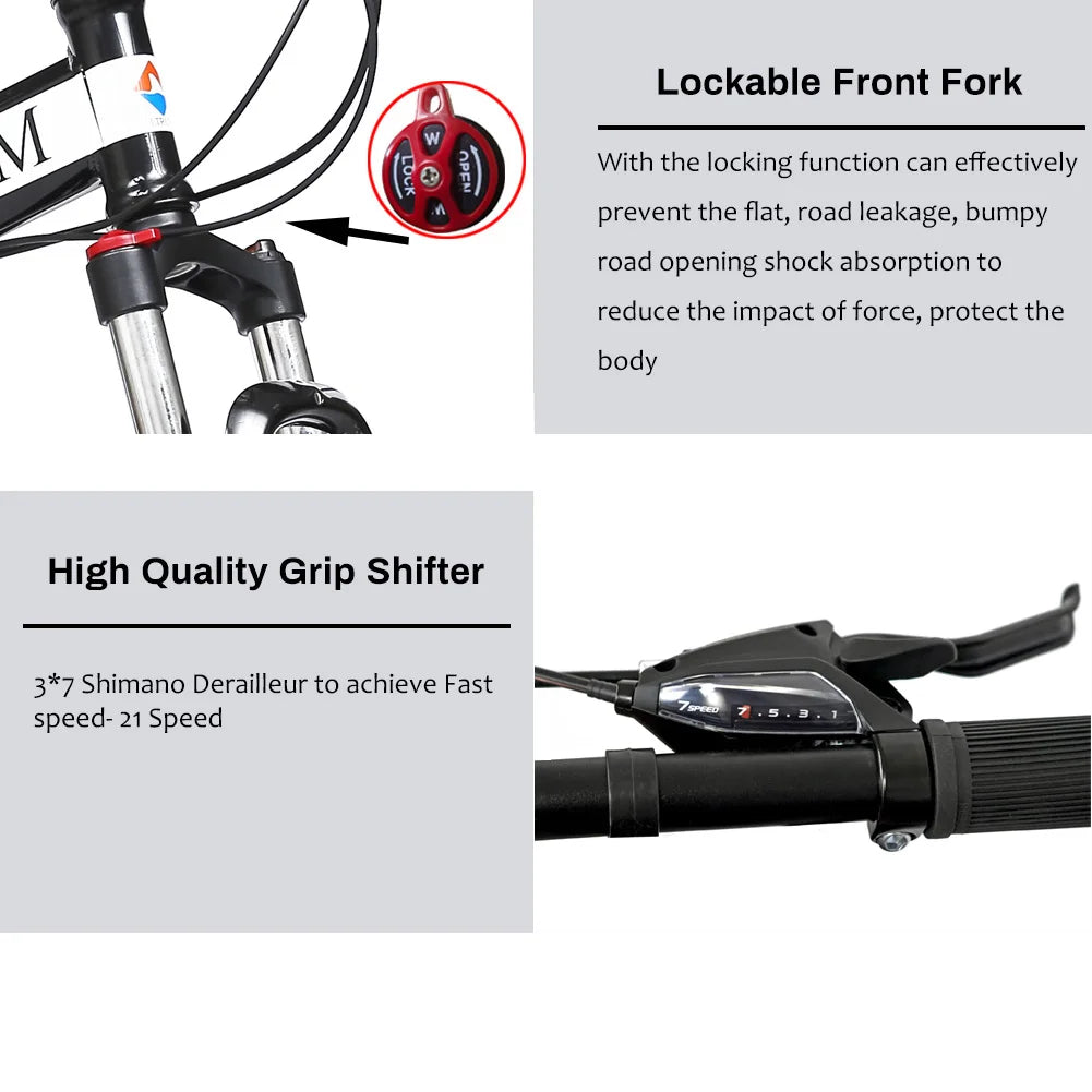 26” Folding Mountain Bike 21-Speed Shimano – Full Suspension & Disc Brakes