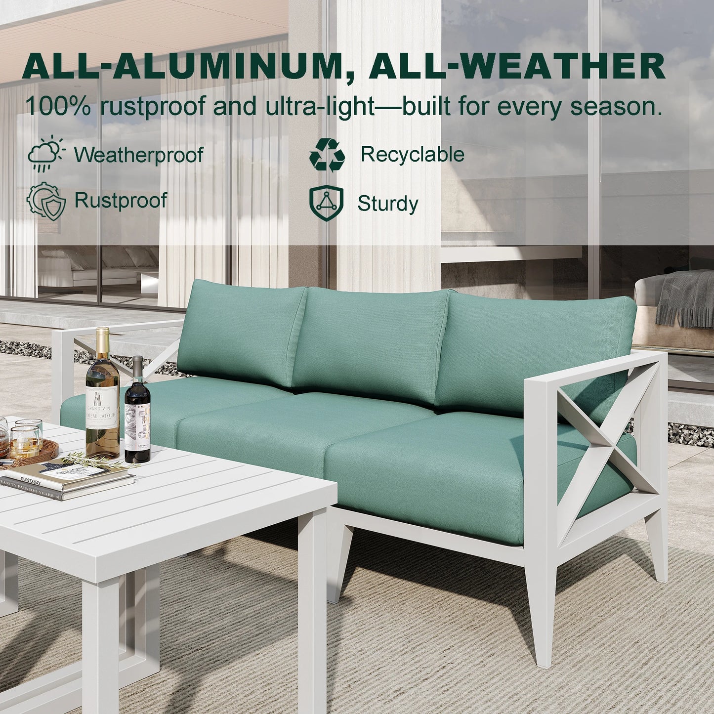 Aluminum Outdoor Patio Conversation Set with Coffee Table