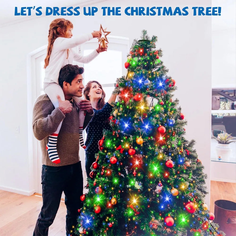 Waterproof  Smart APP Control LED Waterfall Christmas Tree String Lights with Star Topper for Christmas Party Holiday Decoration