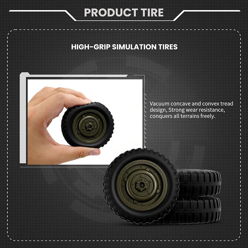 JJRC 1/10 Military RC Car – Full Steering, LED Lights, Metal Build, Off-Road Simulation Vehicle