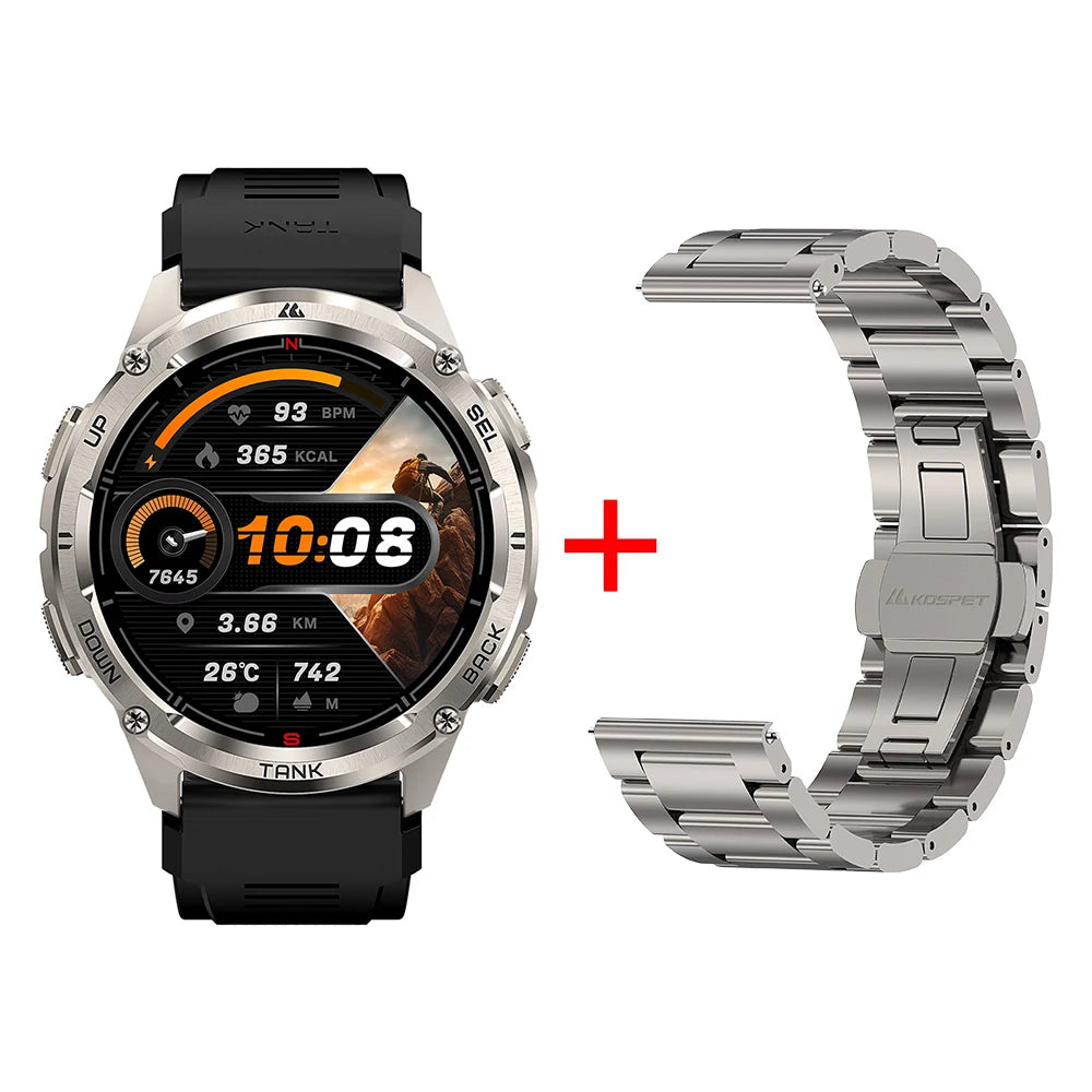 KOSPET TANK T3 Ultra 2 GPS Smartwatch for Men – Compass, Altimeter, Barometer, 5ATM Waterproof, AMOLED Display