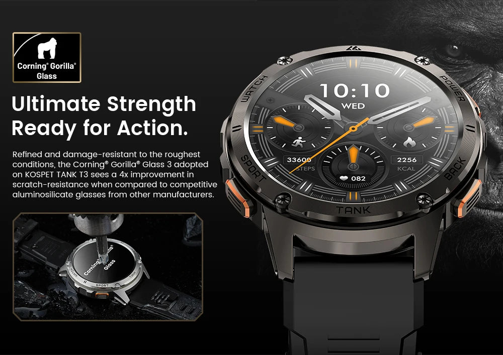 KOSPET TANK T3 Smartwatch – Military Grade, AMOLED Display, 5ATM + IP69K Waterproof