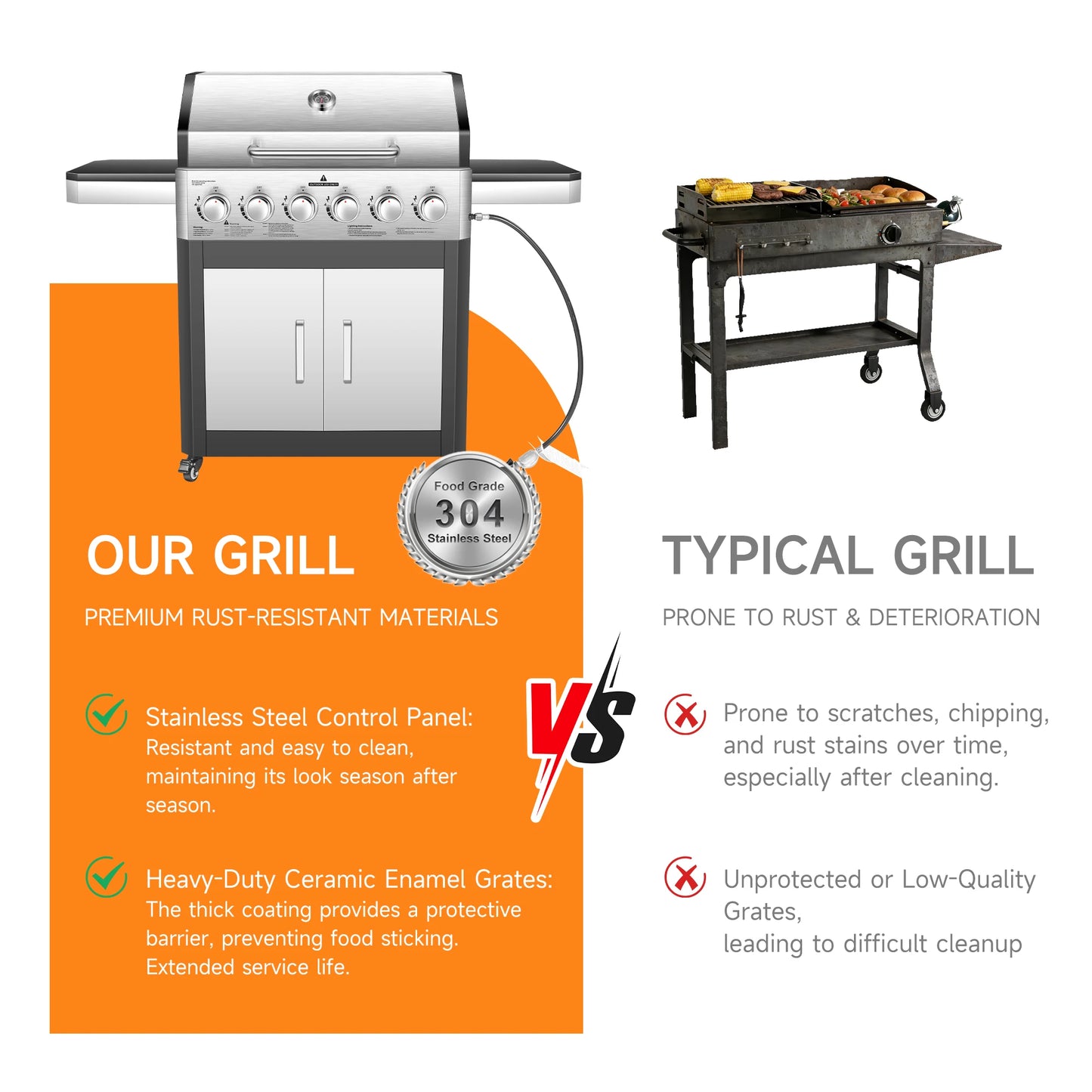 6 Burner Propane Gas Grill, 60,000 BTU Cabinet Outdoor BBQ with Warming Rack, 643 Sq. In. Cooking Area