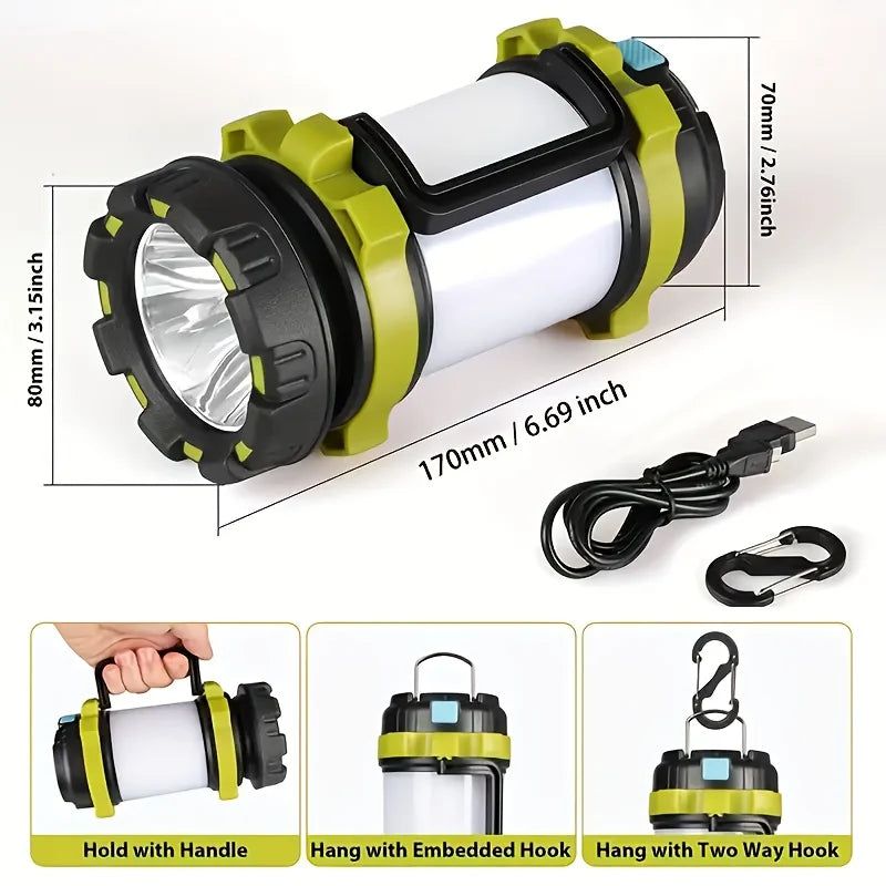 Rechargeable LED Camping Lantern 1000LM Flashlight with Power Bank & 6 Lighting Modes
