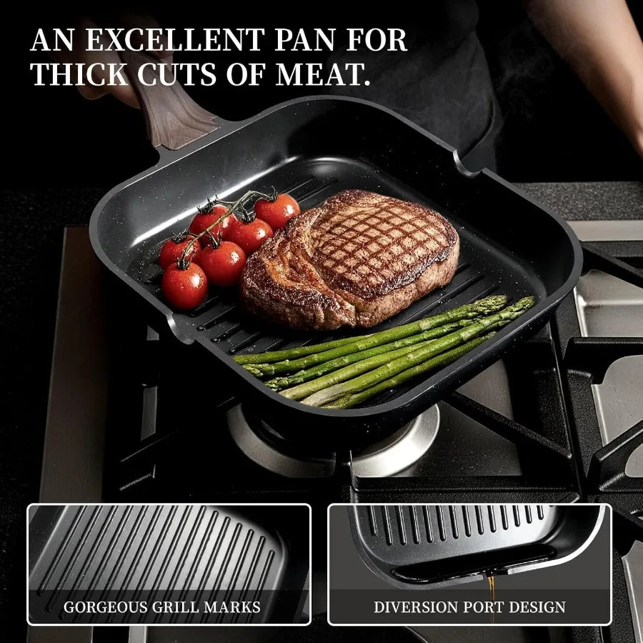 16-Piece Nonstick Ceramic Cookware Set – Healthy Non-Toxic Pots and Pans with Grill Pan & Utensils