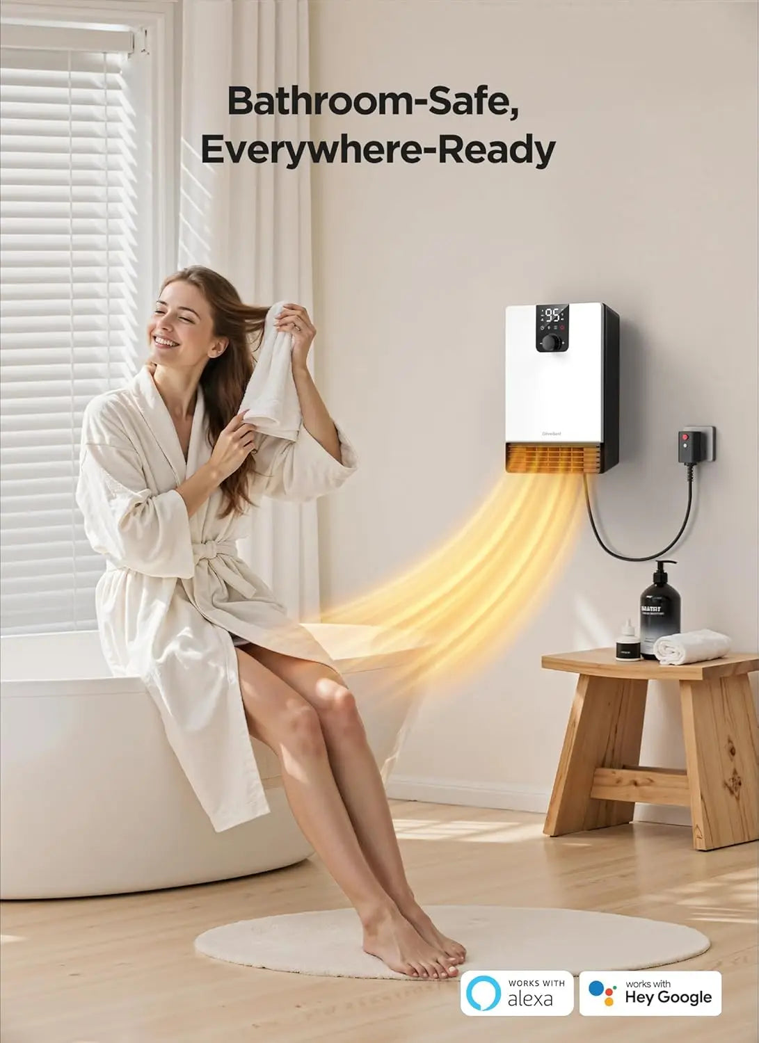 GiveBest 1500W Wall-Mounted Smart Space Heater with WiFi Control, ECO Thermostat & 24H Timer – Bathroom Safe Electric Heater for Home