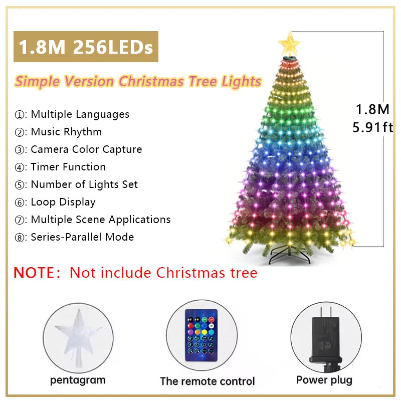 Waterproof  Smart APP Control LED Waterfall Christmas Tree String Lights with Star Topper for Christmas Party Holiday Decoration
